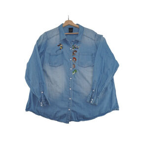 Pixar Disney Embroidered Denim Button Up Shirt Women’s XL Toy Story